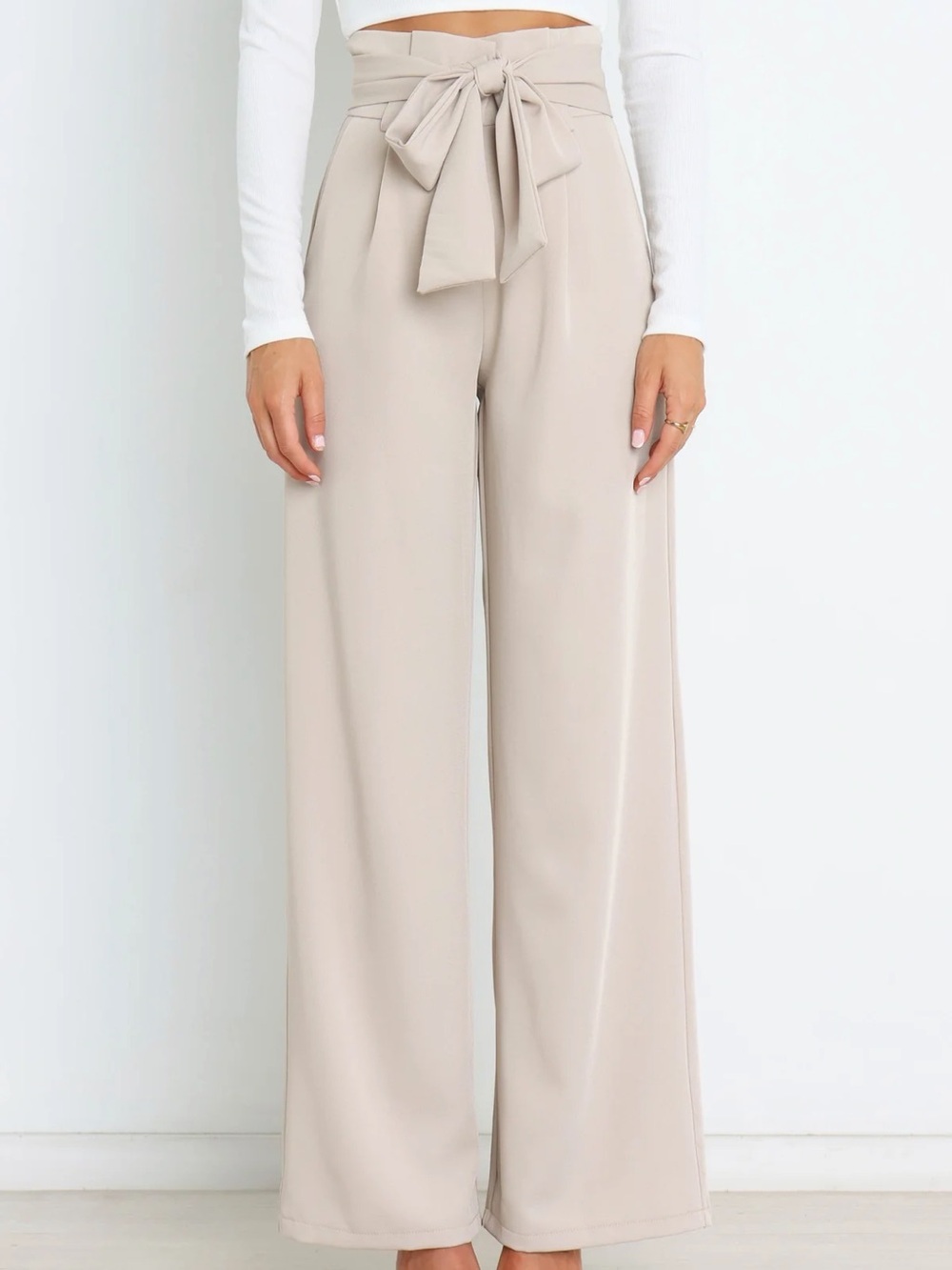 Petal & Pup Beige Wide Leg Tie-Front Pants